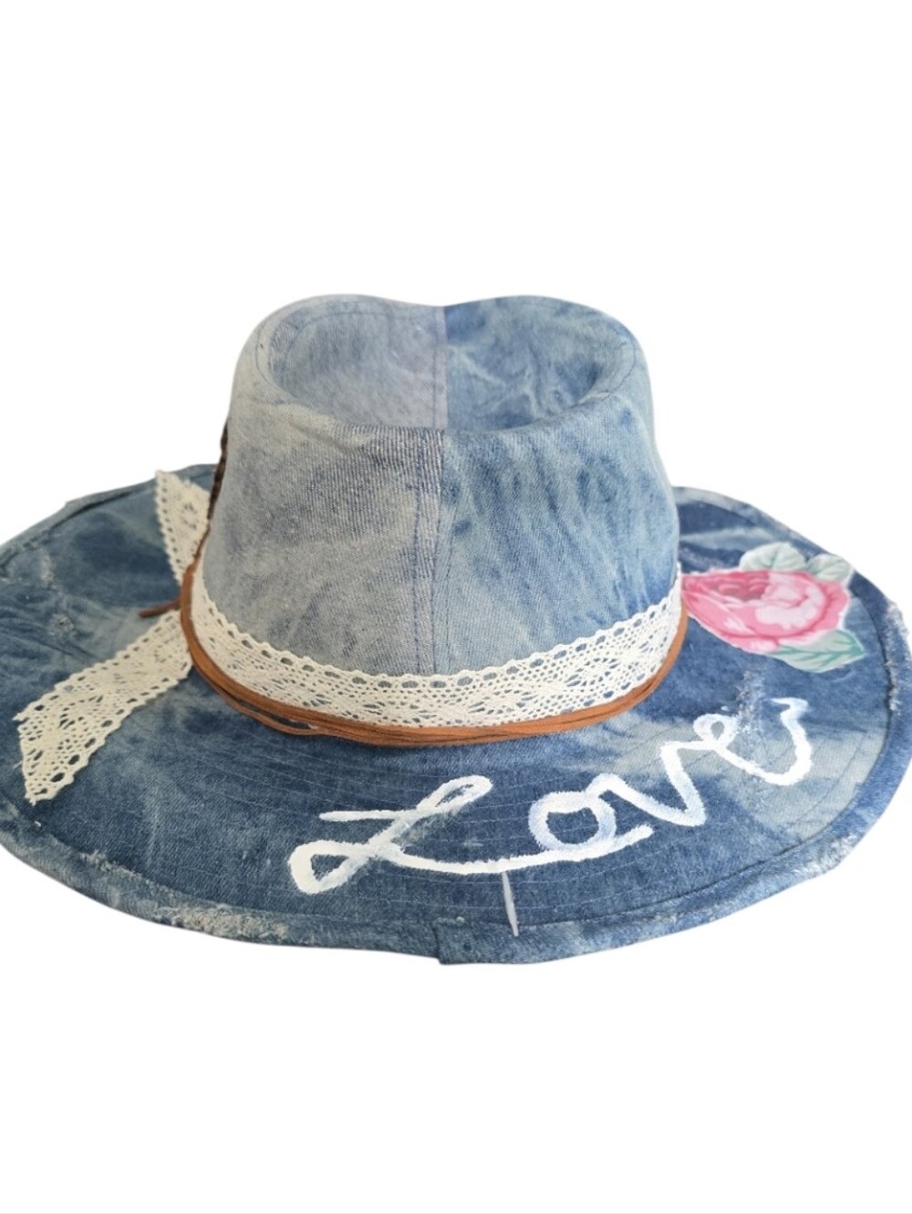 Handcrafted Upcycled On A Urban Outfitters Wyeth Walker Denim Cowboy Hat Size OS